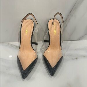 ✨ Clear & Black Slingback Heels (Designer Inspired) ✨ size 6
